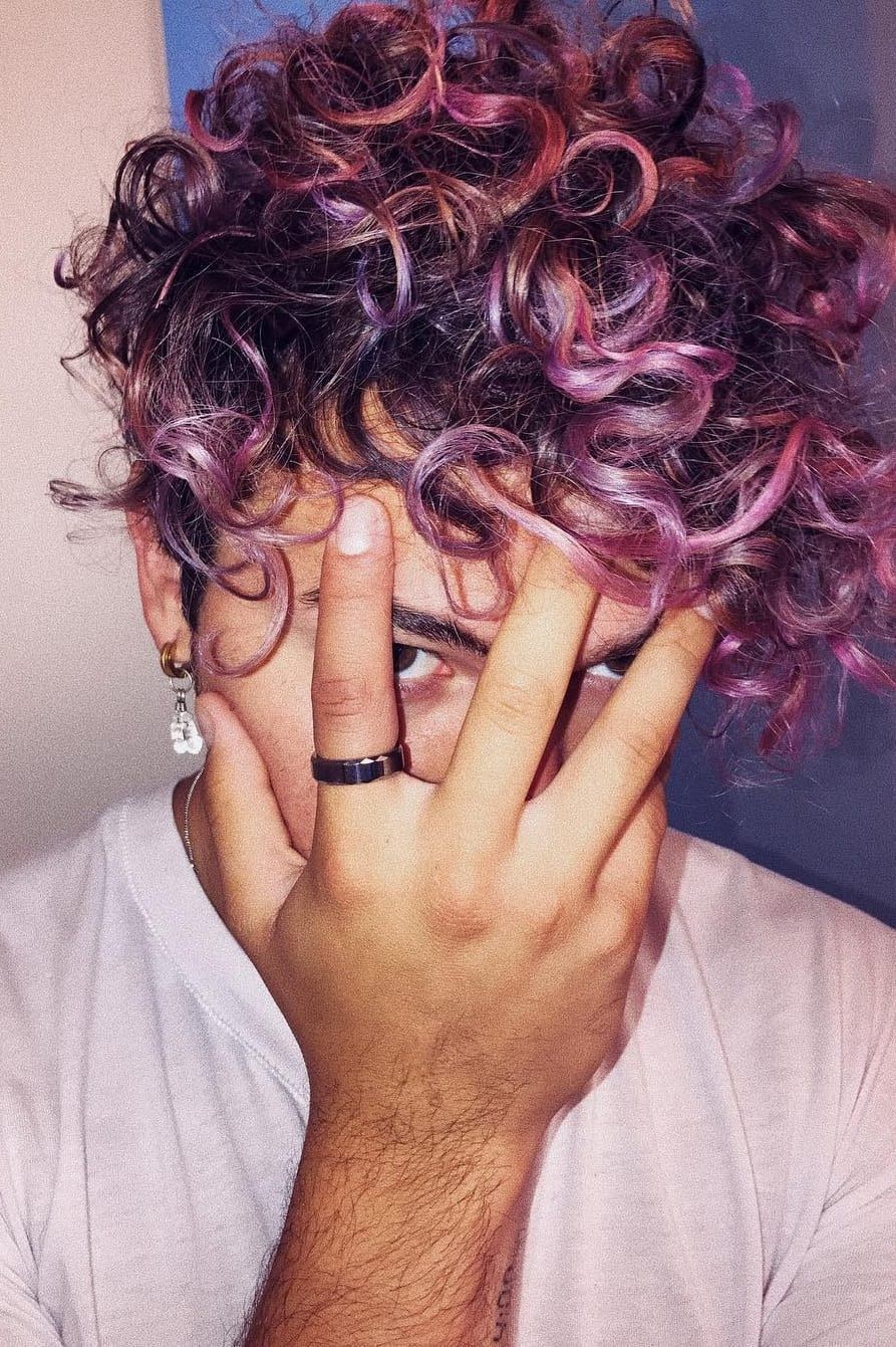 Purple locks on curly hair